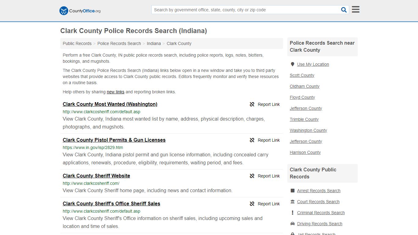 Clark County Police Records Search (Indiana) - County Office